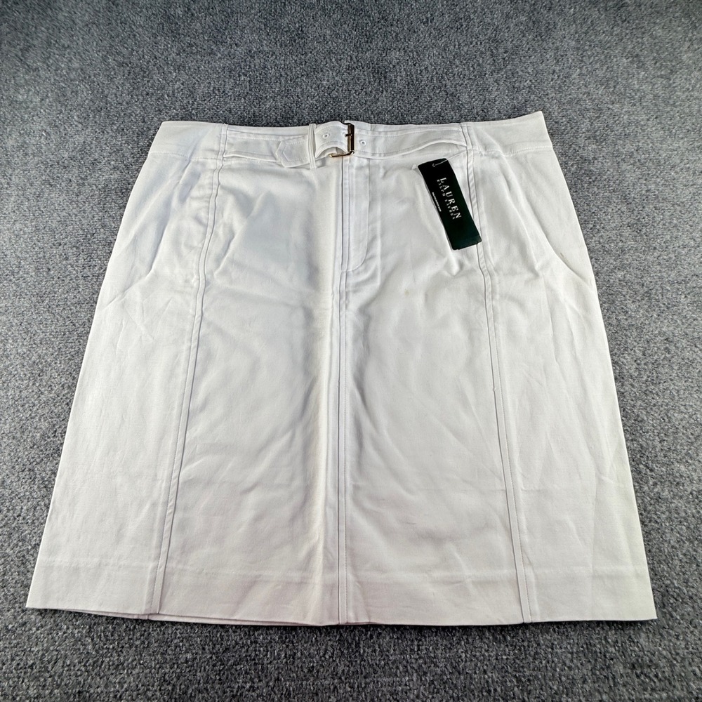 Lauren Ralph Lauren White Belted Pencil Skirt Size 16 NWT Gold Buckle